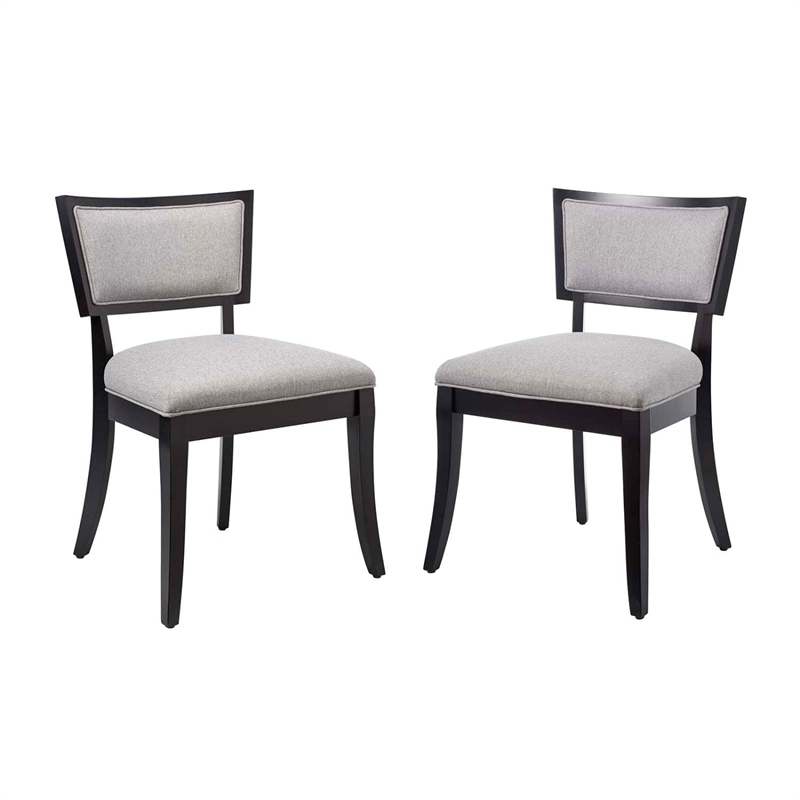 Maklaine Solid Wood and Fabric Dining Chairs in Light Gray (Set of 2)