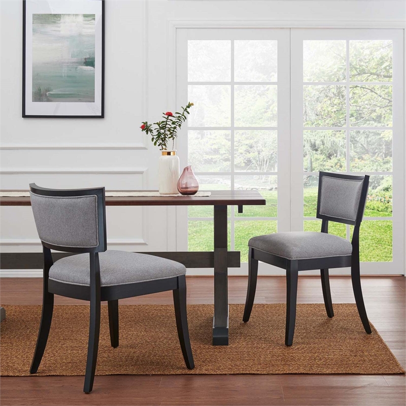 Maklaine Solid Wood and Fabric Dining Chairs in Light Gray (Set of 2)