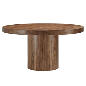 Maklaine Contemporary 59&quot Round MDF Wood Dining Table in Walnut Finish