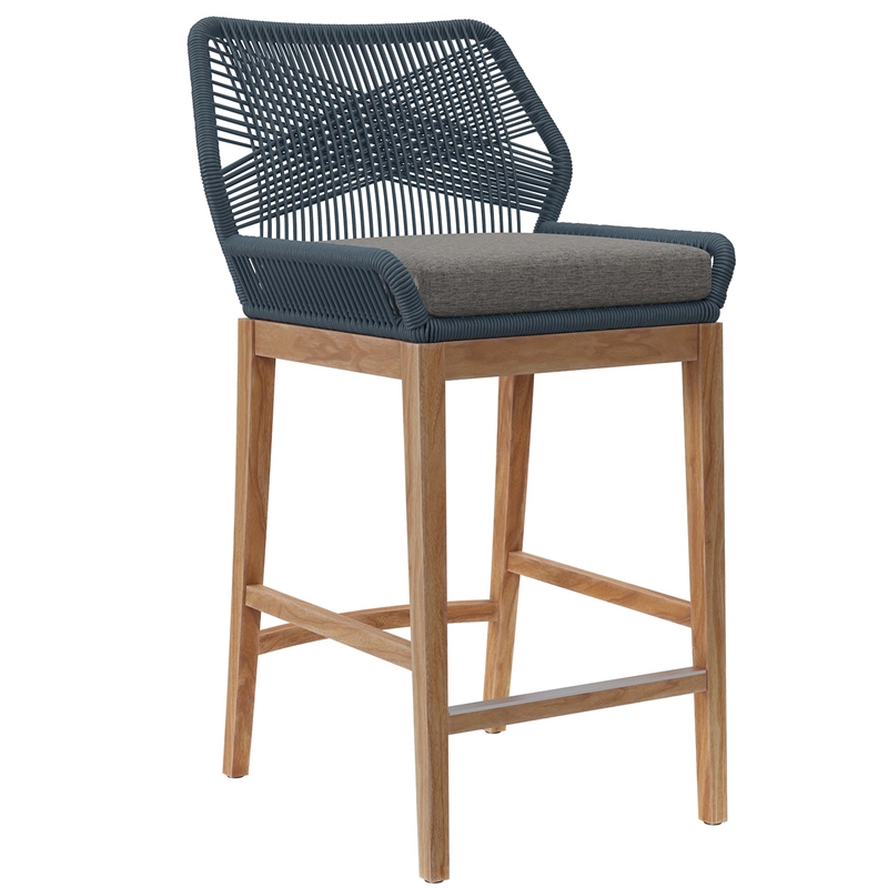 Maklaine Contemporary Slatted Tabletop 3-Piece Bar Set in Blue Graphite