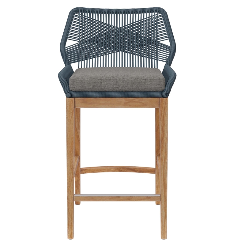 Maklaine Contemporary Slatted Tabletop 3-Piece Bar Set in Blue Graphite