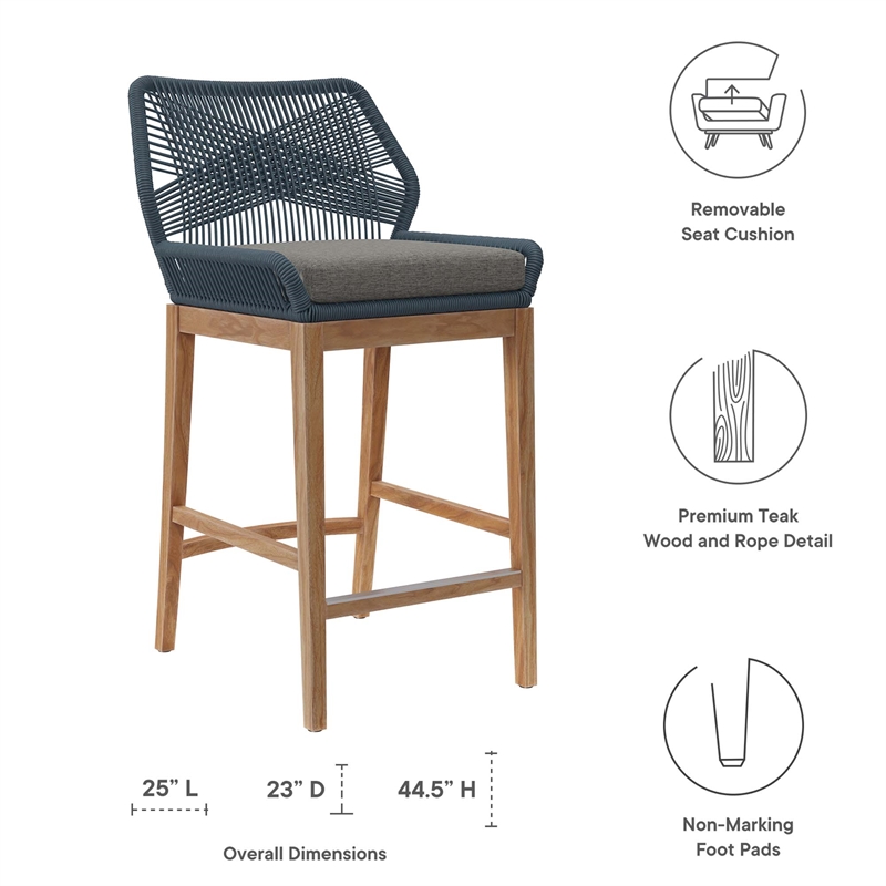 Maklaine Contemporary Slatted Tabletop 3-Piece Bar Set in Blue Graphite