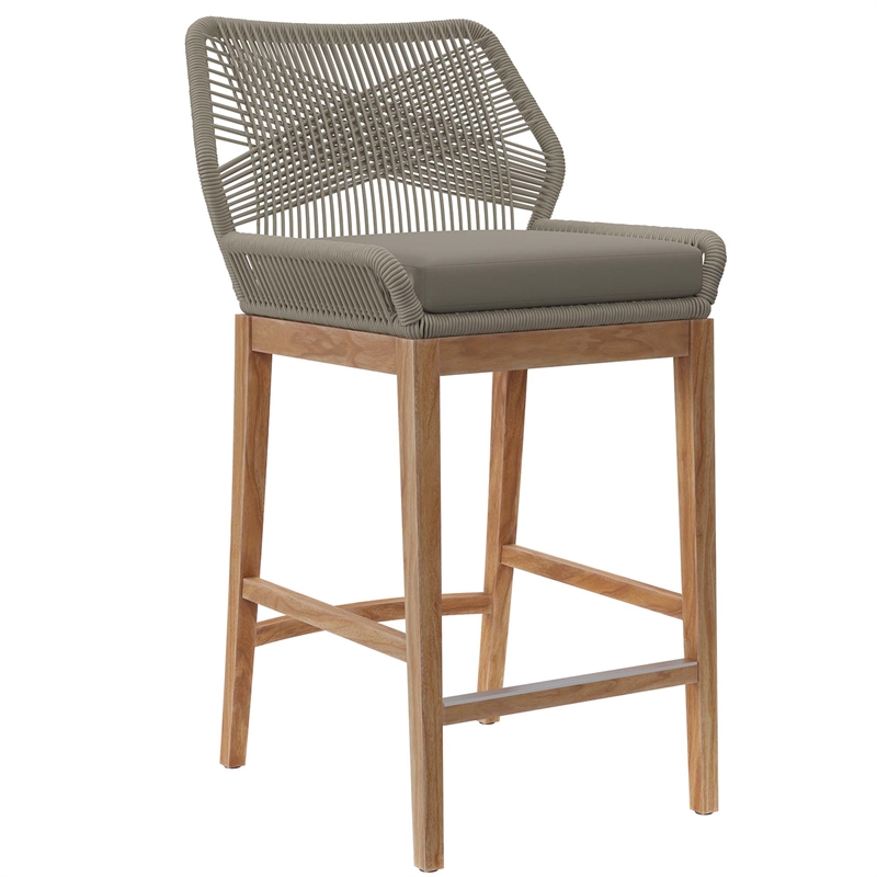 Maklaine Contemporary Slatted Tabletop 3-Piece Bar Set in Light Gray Greige