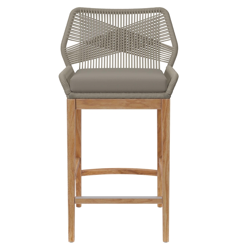 Maklaine Contemporary Slatted Tabletop 3-Piece Bar Set in Light Gray Greige