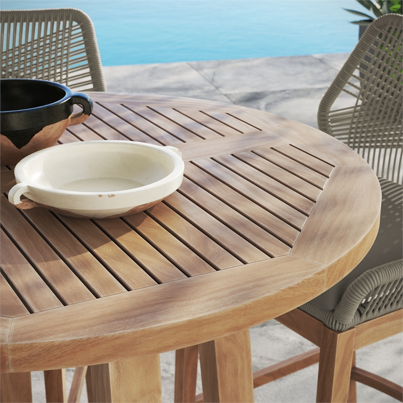 Maklaine Contemporary Slatted Tabletop 3-Piece Bar Set in Light Gray Greige