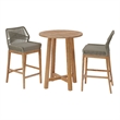 Maklaine Contemporary Slatted Tabletop 3-Piece Bar Set in Light Gray Greige