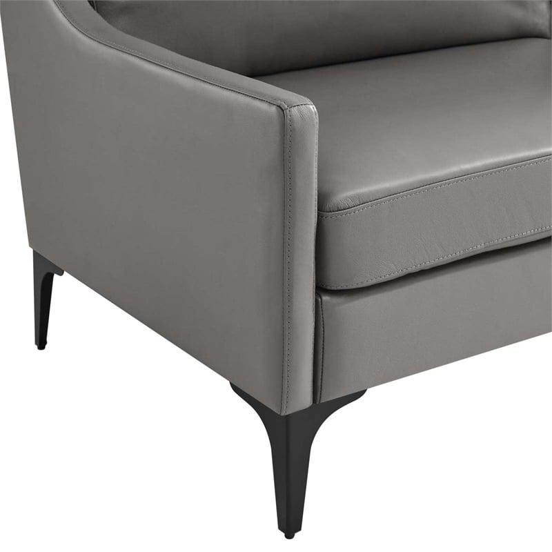 Maklaine Modern / Contemporary Leather and Metal Sofa in Gray Finish
