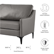 Maklaine Modern / Contemporary Leather and Metal Sofa in Gray Finish