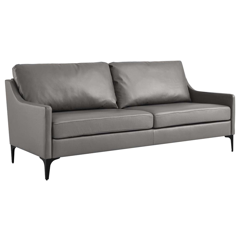 Maklaine Modern / Contemporary Leather and Metal Sofa in Gray Finish
