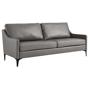 Maklaine Modern / Contemporary Leather and Metal Sofa in Gray Finish