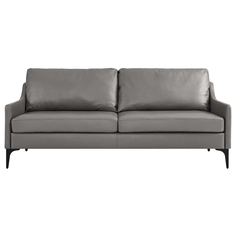 Maklaine Modern / Contemporary Leather and Metal Sofa in Gray Finish
