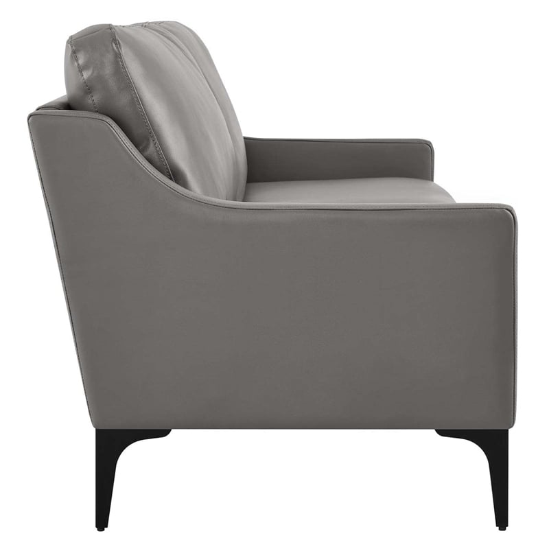 Maklaine Modern / Contemporary Leather and Metal Sofa in Gray Finish