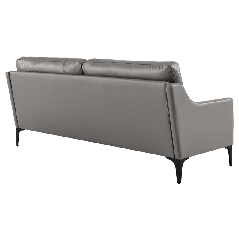 Maklaine Modern / Contemporary Leather and Metal Sofa in Gray Finish