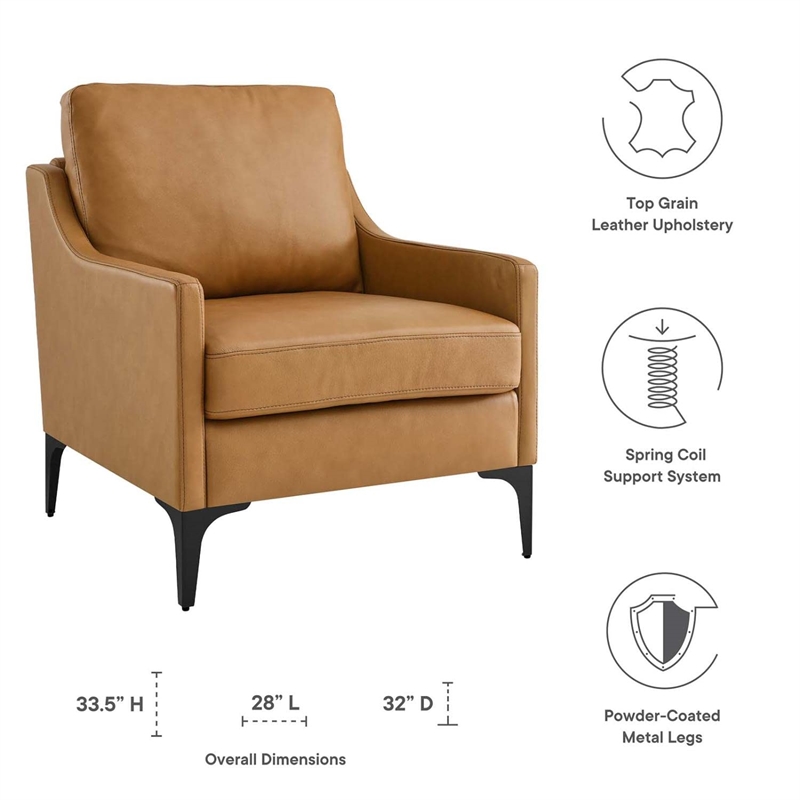 Maklaine Modern / Contemporary Leather and Metal Armchair in Tan