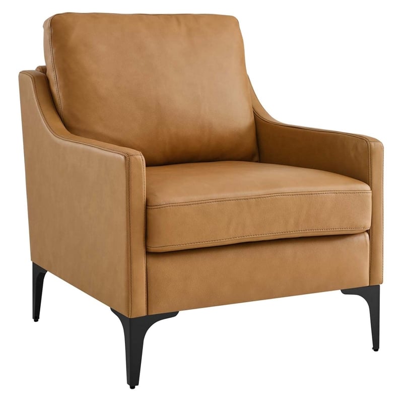 Maklaine Modern / Contemporary Leather and Metal Armchair in Tan