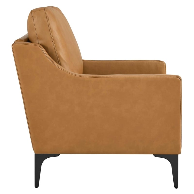 Maklaine Modern / Contemporary Leather and Metal Armchair in Tan