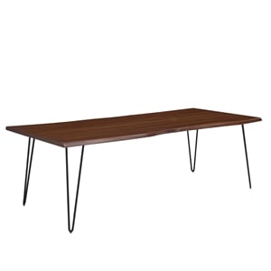 Maklaine 96&quot Live Edge Acacia Wood and Metal Dining Table in Black/Walnut