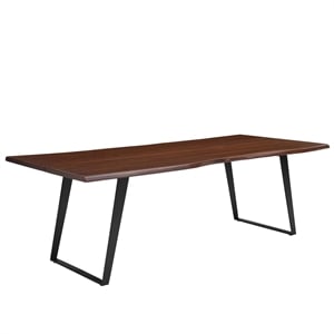 Maklaine 96&quot Live Edge Acacia Wood and Metal Dining Table in Black/Walnut