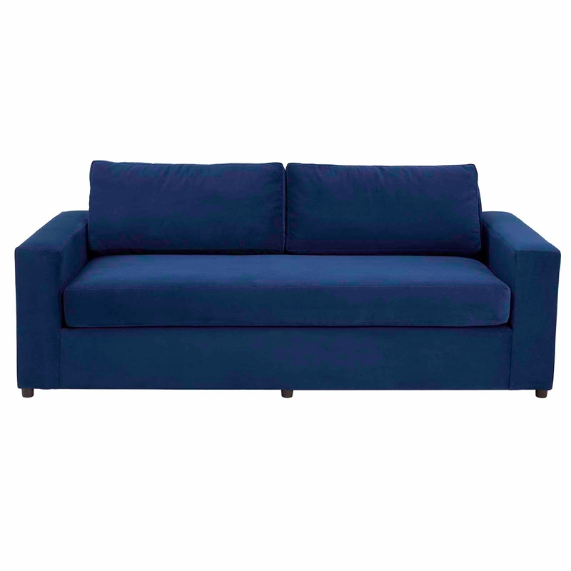 Maklaine Contemporary Dense Foam Padding Performance Velvet Sofa in Deep/Navy