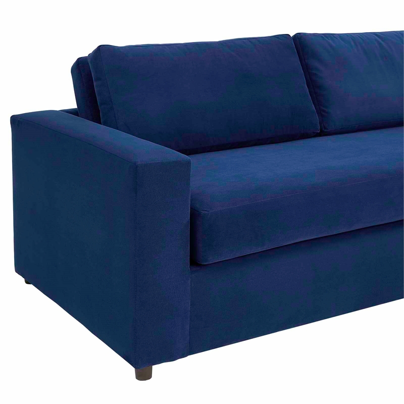Maklaine Contemporary Dense Foam Padding Performance Velvet Sofa in Deep/Navy