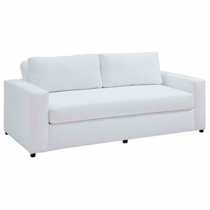 Maklaine Contemporary Dense Foam Padding Performance Velvet Sofa in Dove/White