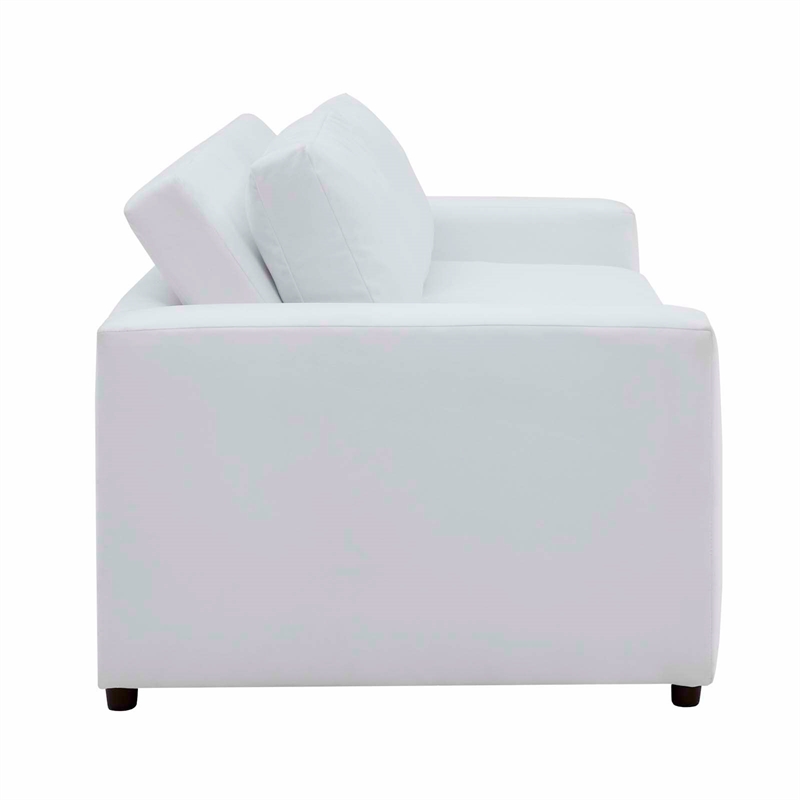 Maklaine Contemporary Dense Foam Padding Performance Velvet Sofa in Dove/White