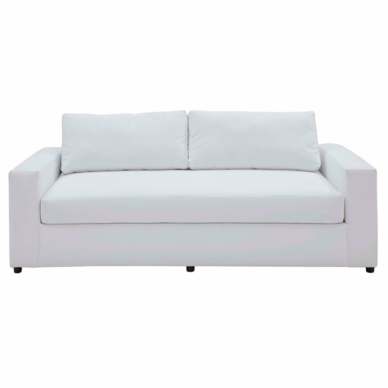 Maklaine Contemporary Dense Foam Padding Performance Velvet Sofa in Dove/White