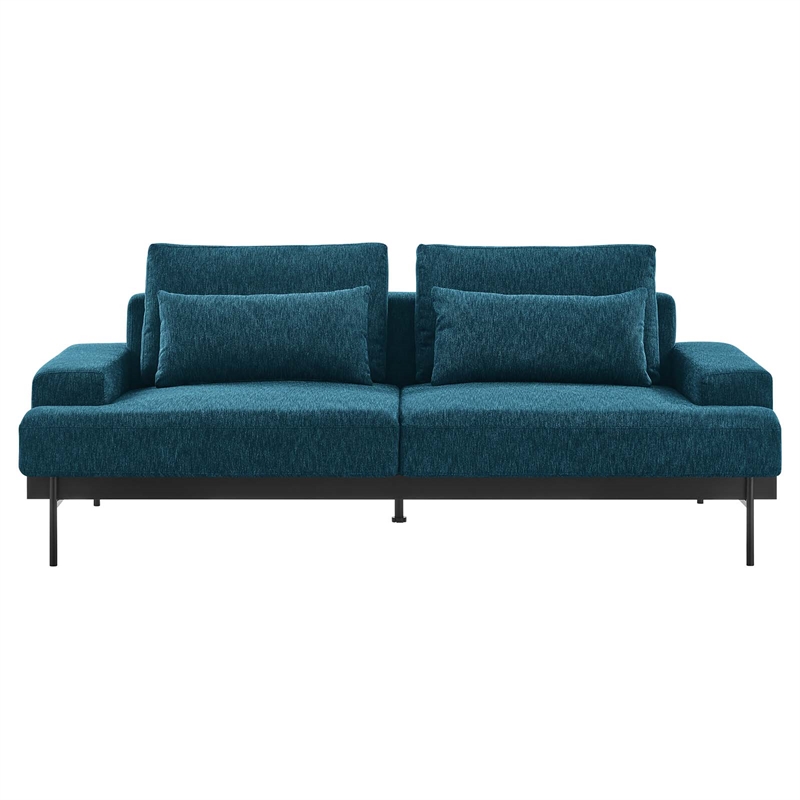 Maklaine Modern Upholstered Polyester Fabric Sofa in Azure Blue