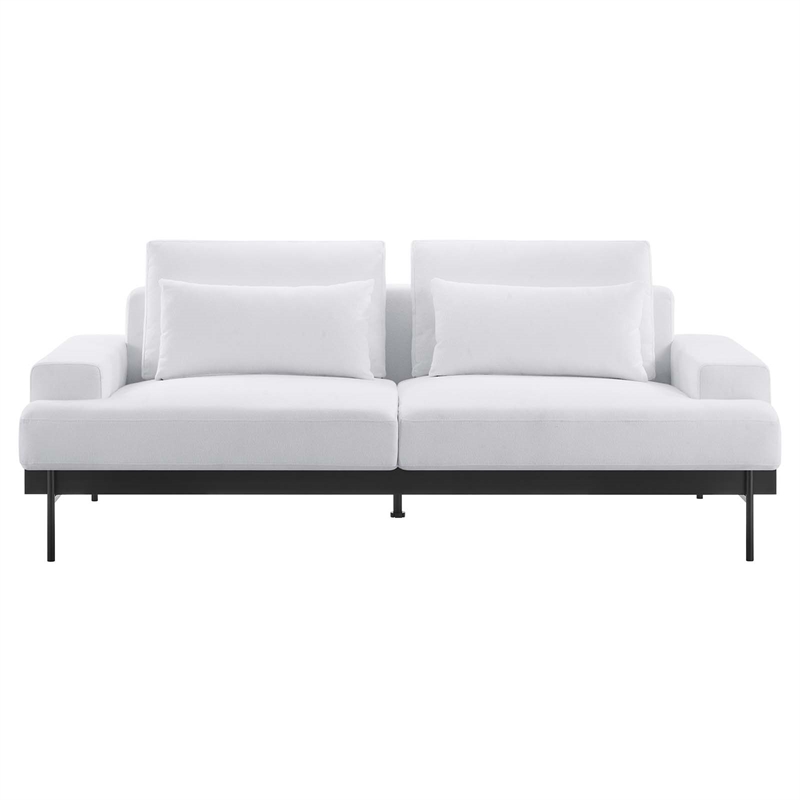 Maklaine Contemporary Upholstered Polyester Fabric Sofa in White