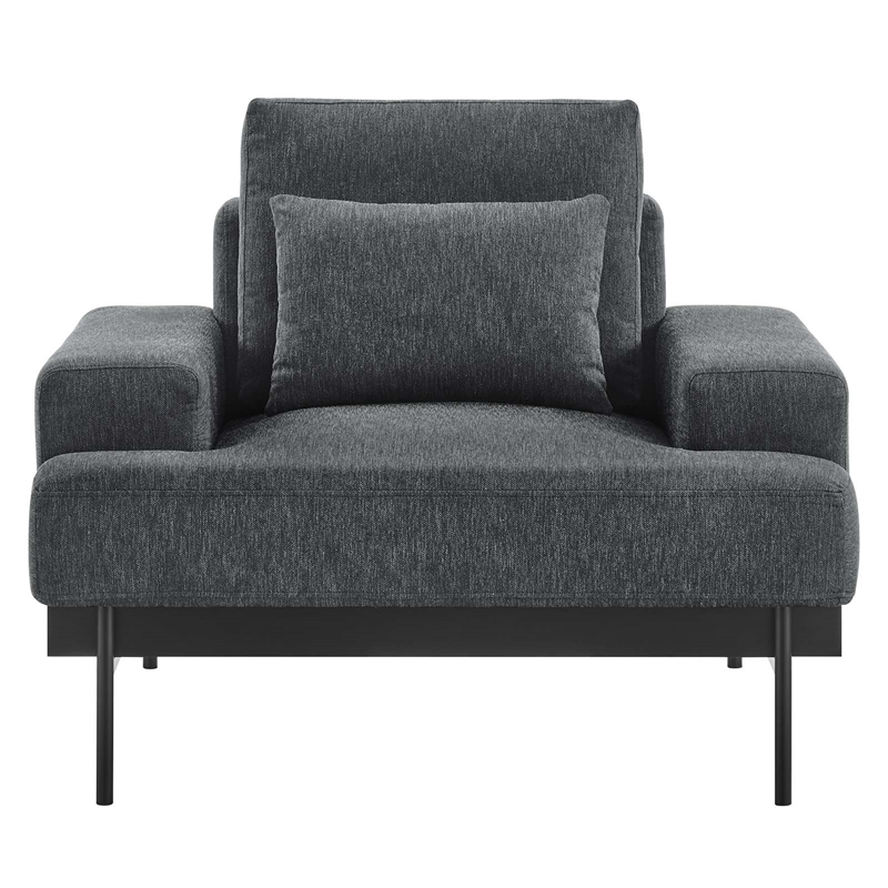 Maklaine Contemporary Upholstered Polyester Fabric Armchair in Charcoal