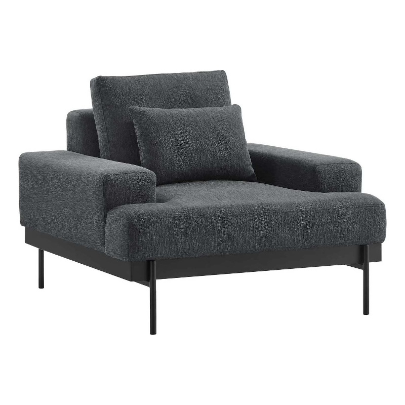 Maklaine Contemporary Upholstered Polyester Fabric Armchair in Charcoal