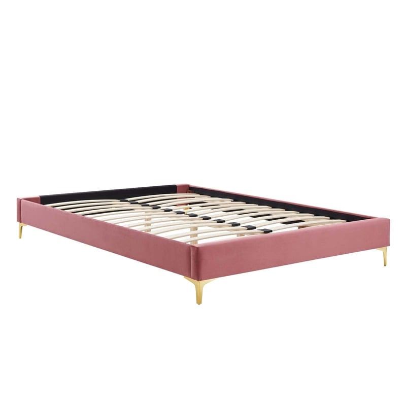 Maklaine Modern Performance Velvet King Platform Bed - Dusty Rose