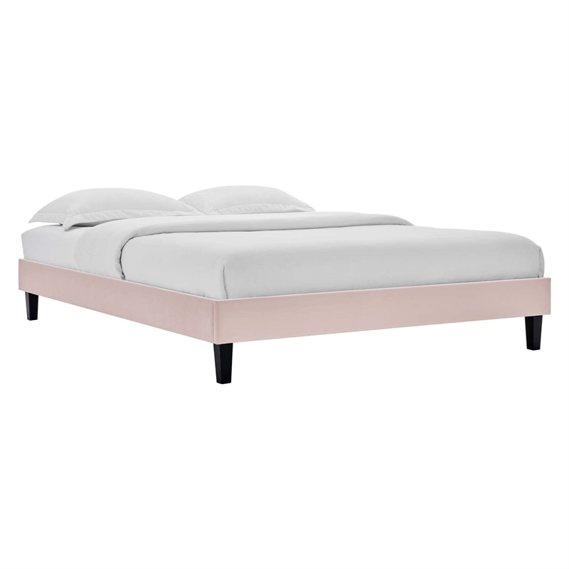Maklaine Modern Performance Velvet Full Platform Bed in Pink