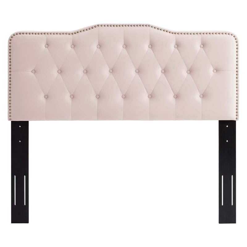 Maklaine Modern Performance Velvet Queen Platform Bed in Pink