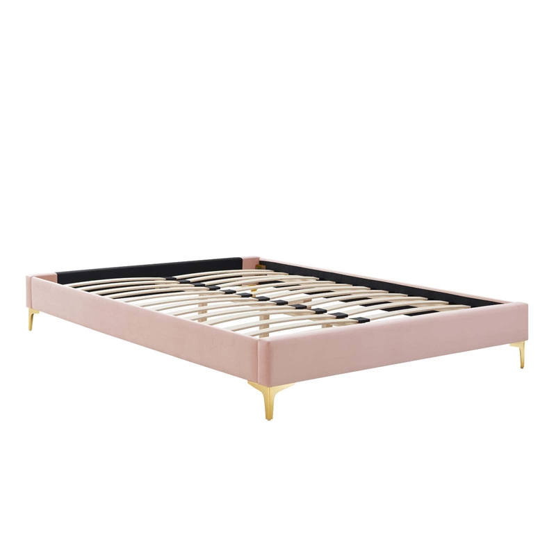 Maklaine Modern Performance Velvet Queen Platform Bed in Pink