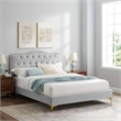 Maklaine Tufted Performance Velvet Twin Platform Bed in Light Gray