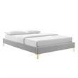 Maklaine Tufted Performance Velvet Twin Platform Bed in Light Gray