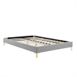Maklaine Tufted Performance Velvet Twin Platform Bed in Light Gray