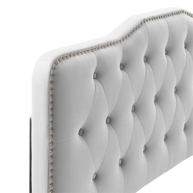 Maklaine Tufted Performance Velvet King Platform Bed in Light Gray
