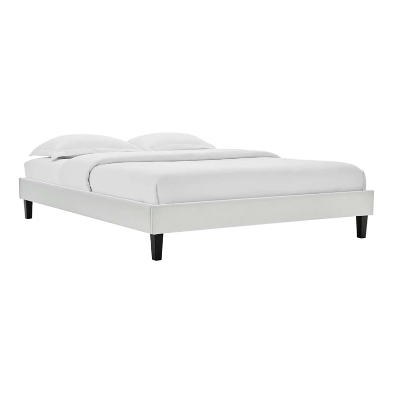 Maklaine Tufted Performance Velvet King Platform Bed in Light Gray