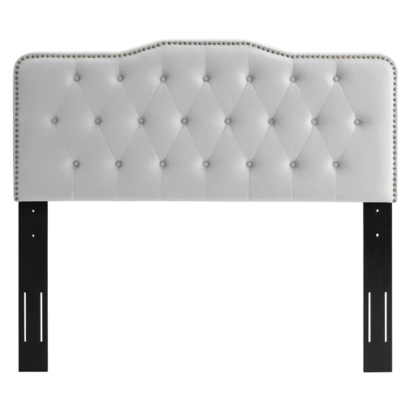 Maklaine Contemporary Performance Velvet Twin Platform Bed in Light Gray