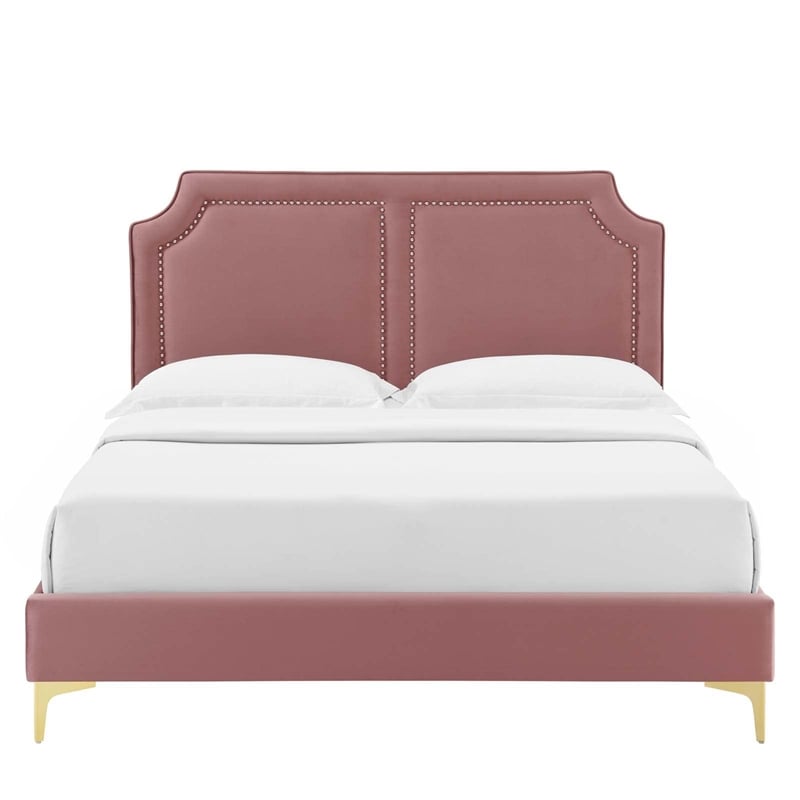Maklaine Modern Performance Velvet King Bed - Dusty Rose Pink