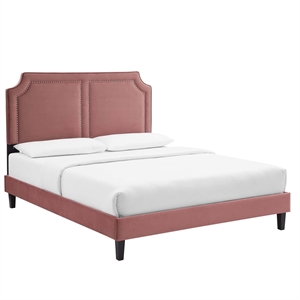 Maklaine Modern Performance Velvet King Bed in Dusty Rose Pink