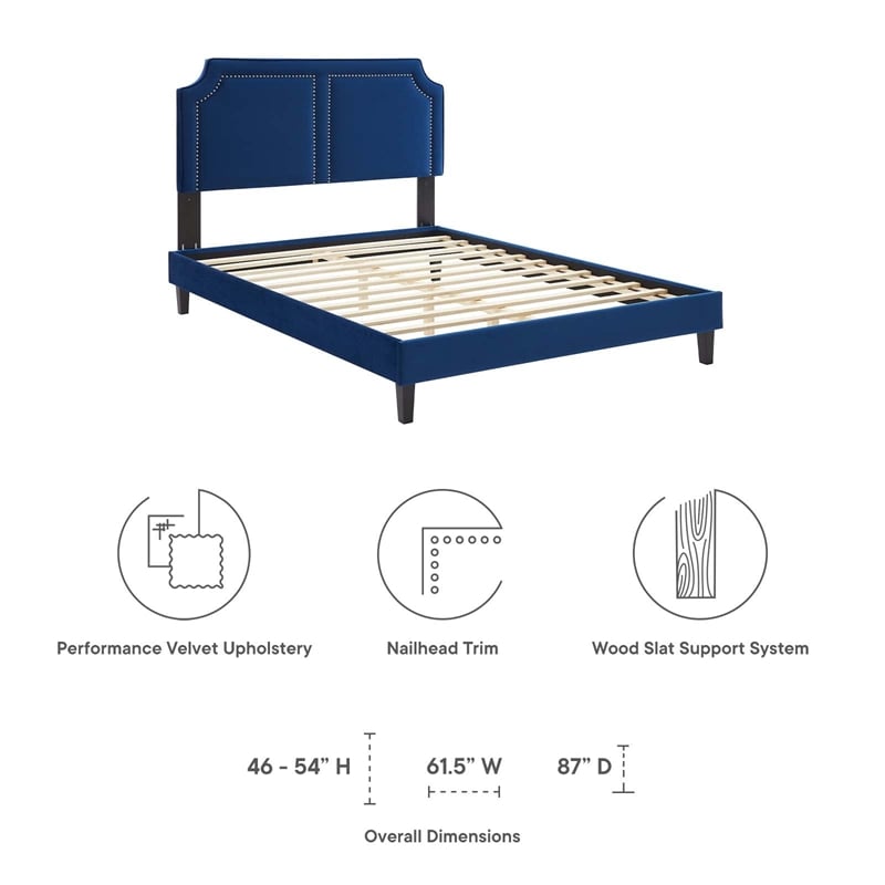 Maklaine Contemporary Performance Velvet King Bed in Navy Finish