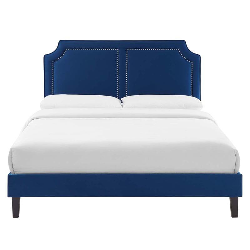 Maklaine Contemporary Performance Velvet King Bed in Navy Finish