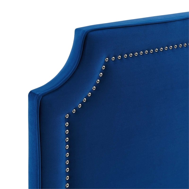 Maklaine Contemporary Performance Velvet King Bed in Navy Finish