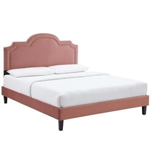 Maklaine Contemporary Performance Velvet King Bed in Dusty Rose