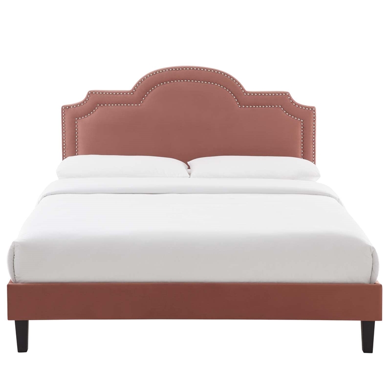 Maklaine Contemporary Performance Velvet King Bed in Dusty Rose
