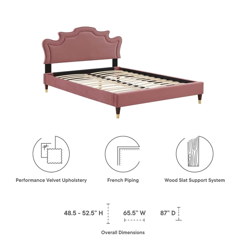 Maklaine Modern Performance Velvet King Bed in Dusty Rose Pink