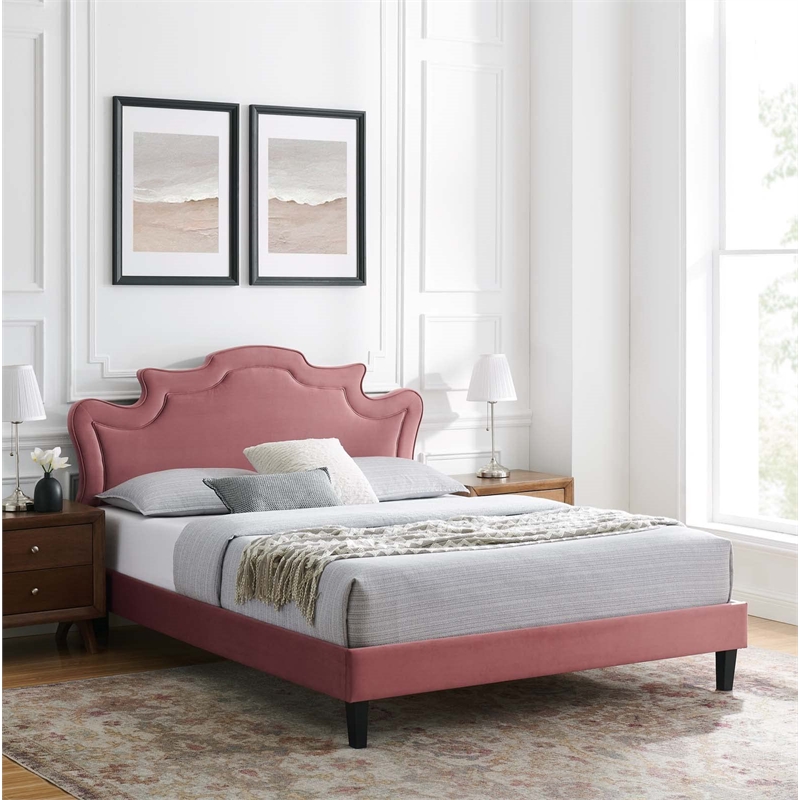 Maklaine Modern Performance Velvet King Bed in Dusty Rose Finish